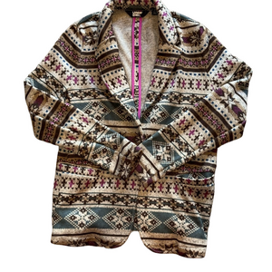 Lands’ End Girls Fleece Jacket Size M (10-12) Fair Isle Southwestern Print